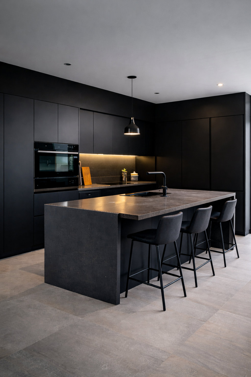 Handleless Matt Black Kitchen - kitchen project by Fini’s Kitchens
